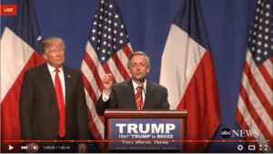 Robert Jeffress speaks alongside Trump at Friday’s campaign event in Fort Worth. (Photo capture from YouTube)