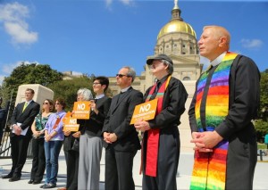 Faith leaders speak out against anti-LGBT legislation at the Georgia Capitol. (Photo/Promise the Children)