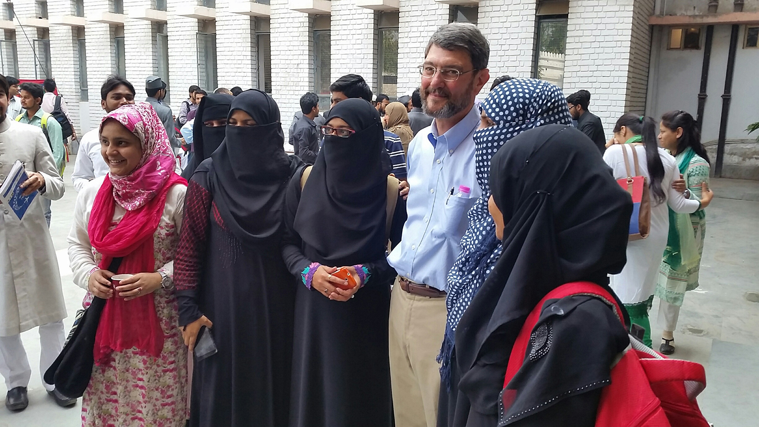 Loyd Allen with Muslim women in India. Allen taught at a Muslim university there earlier this year as part of a scholar exchange program. (Photo courtesy of Loyd Allen)