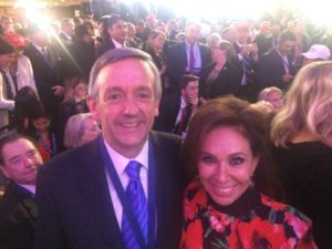 Pastor Robert Jeffress with fellow Fox News personality Jeanine Pirro at Trump’s victory party in New York City. (Photo/Twitter)