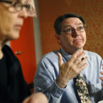 Clohessy, director and spokesman for SNAP (Survivors Network of those Abused by Priests) gestures during a news conference with Dorris, the Outreach Director of SNAP in Rome